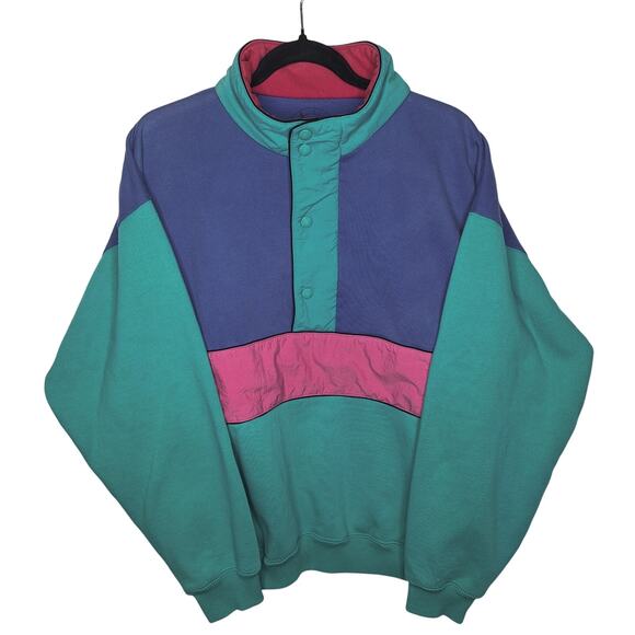 Vintage 90s Eddie Bauer Pullover Men's Large Fleece Snap Sweater Outdoors 90s - Picture 2 of 12